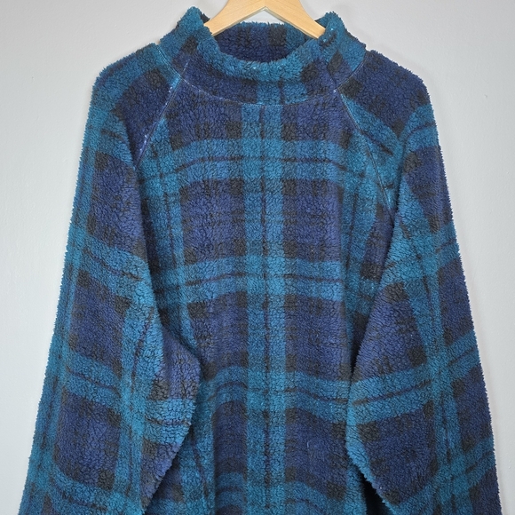 St. John's Bay Women's Plaid Blue Sherpa Fleece Mock Neck Sweater Size 5X New - Picture 3 of 12